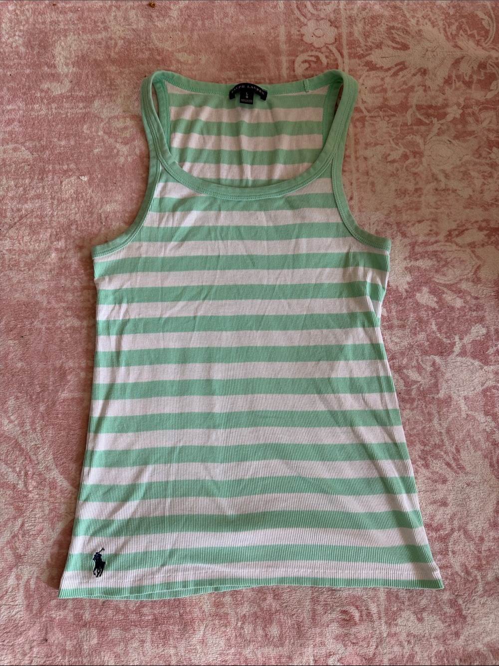 Ralph Lauren Mint Green & White Striped Ribbed Tank